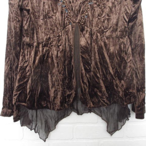 Temptation Italy Brown Velvet Boho Gypsy Lace Trim 2 Piece Top and Skirt - Picture 6 of 16